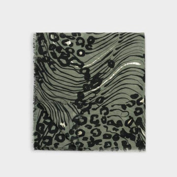 Katie Loxton | Abstract Animal Print Khaki, Black & Silver Foil Scarf
