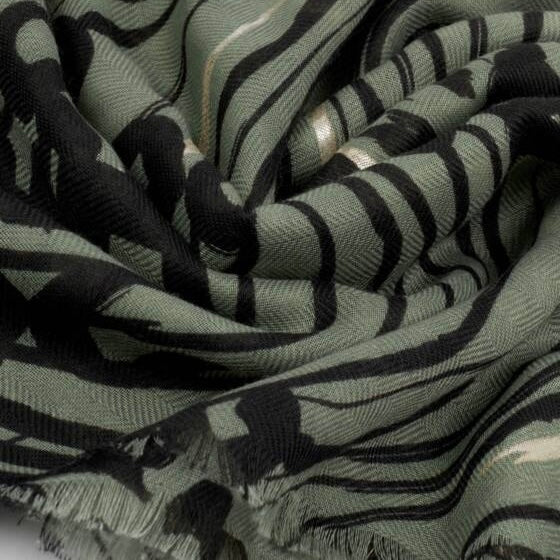 Katie Loxton | Abstract Animal Print Khaki, Black & Silver Foil Scarf