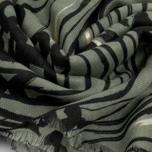 Katie Loxton | Abstract Animal Print Khaki, Black & Silver Foil Scarf