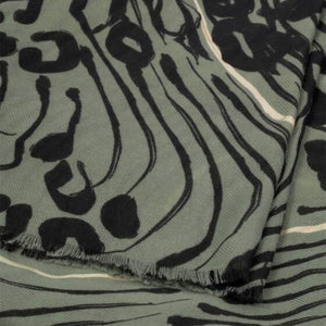 Katie Loxton | Abstract Animal Print Khaki, Black & Silver Foil Scarf