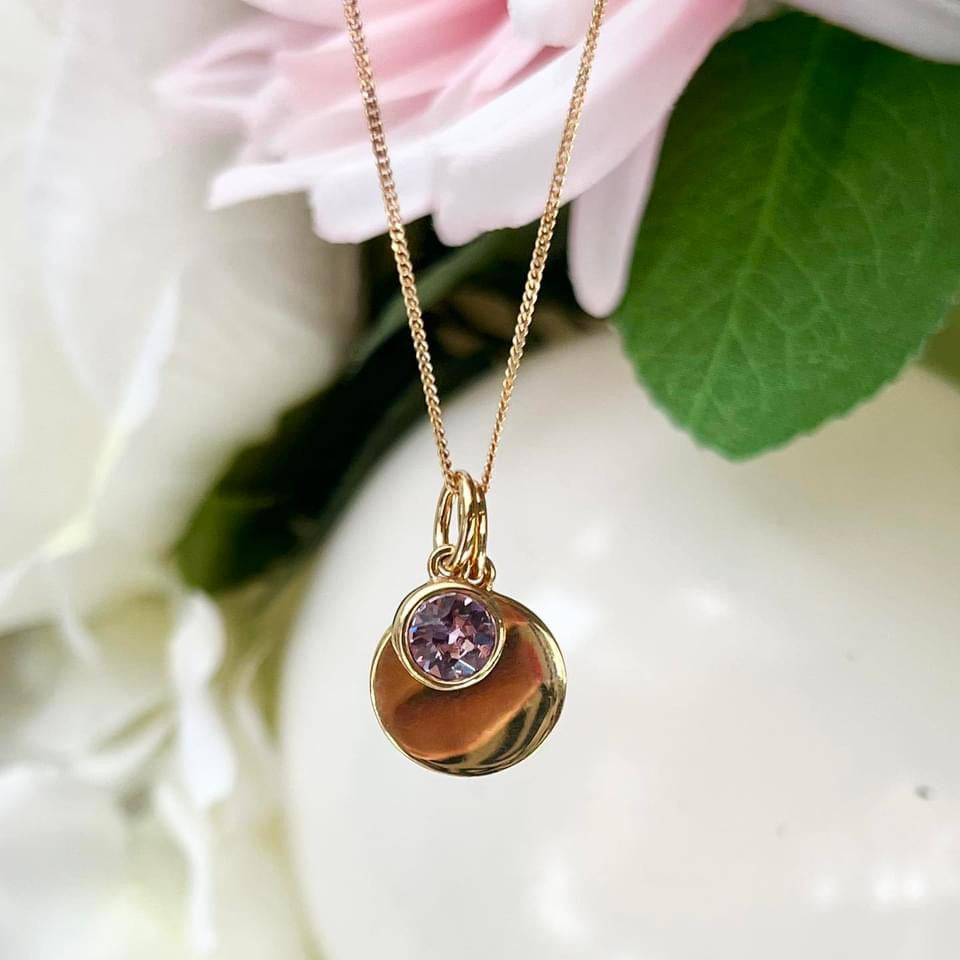 June Birthstone Pendant With Engravable Disk