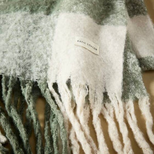 Katie Loxton | Green & White Checked Tassel Scarf