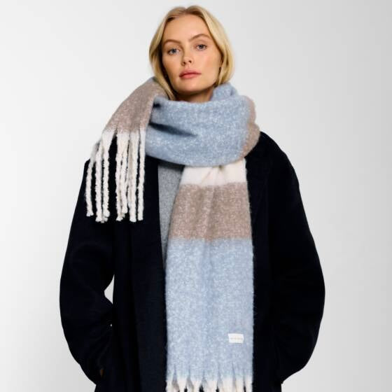 Katie Loxton | Blue, Mink & White Checked Tassel Scarf
