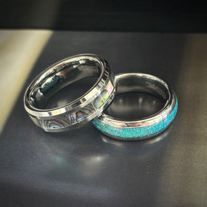 Unique & Co | Tungsten Carbide Ring With Blue Opal Replica Inlay