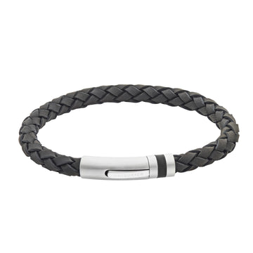 Unique & Co | Black Leather Bracelet With Steel Clasp