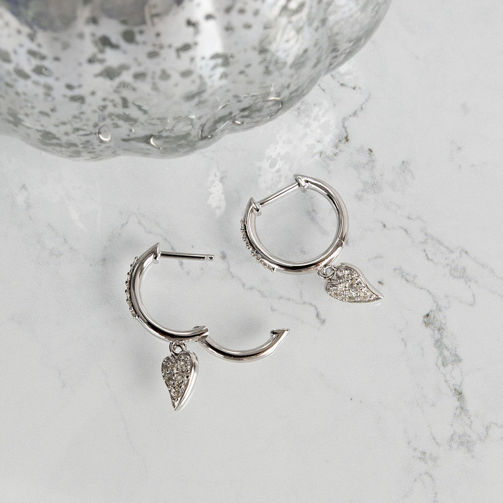 Kit Heath | Sterling Silver Desire Cherish Pavé Heart Hinged Hoop Drop Earrings