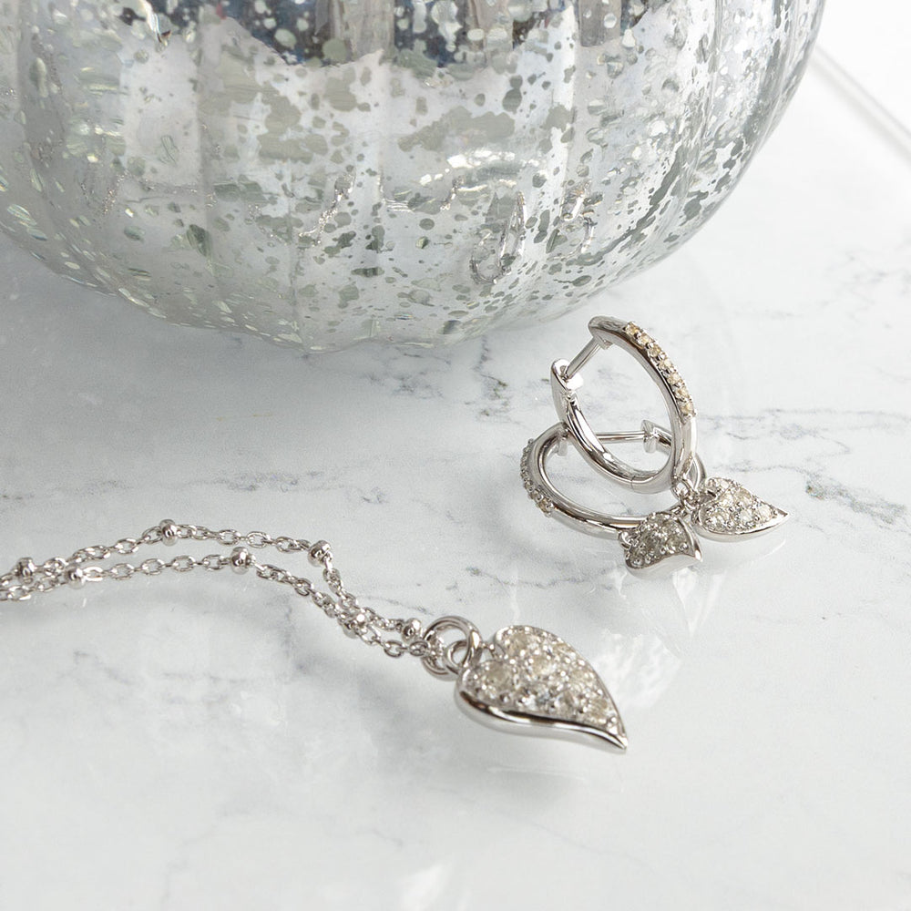 Kit Heath | Sterling Silver Desire Cherish Pavé Heart Hinged Hoop Drop Earrings