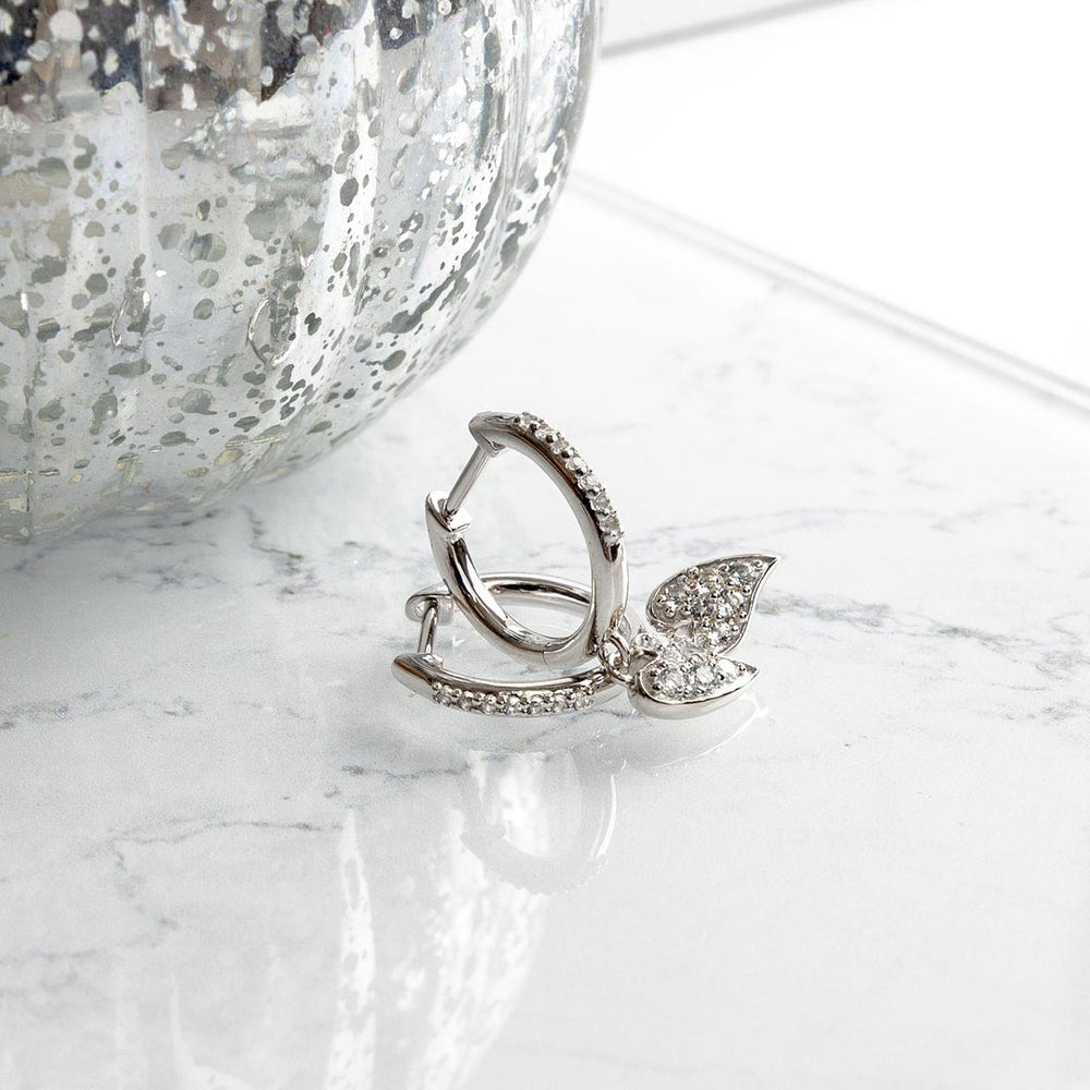 Kit Heath | Sterling Silver Desire Cherish Pavé Heart Hinged Hoop Drop Earrings