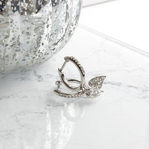 Kit Heath | Sterling Silver Desire Cherish Pavé Heart Hinged Hoop Drop Earrings