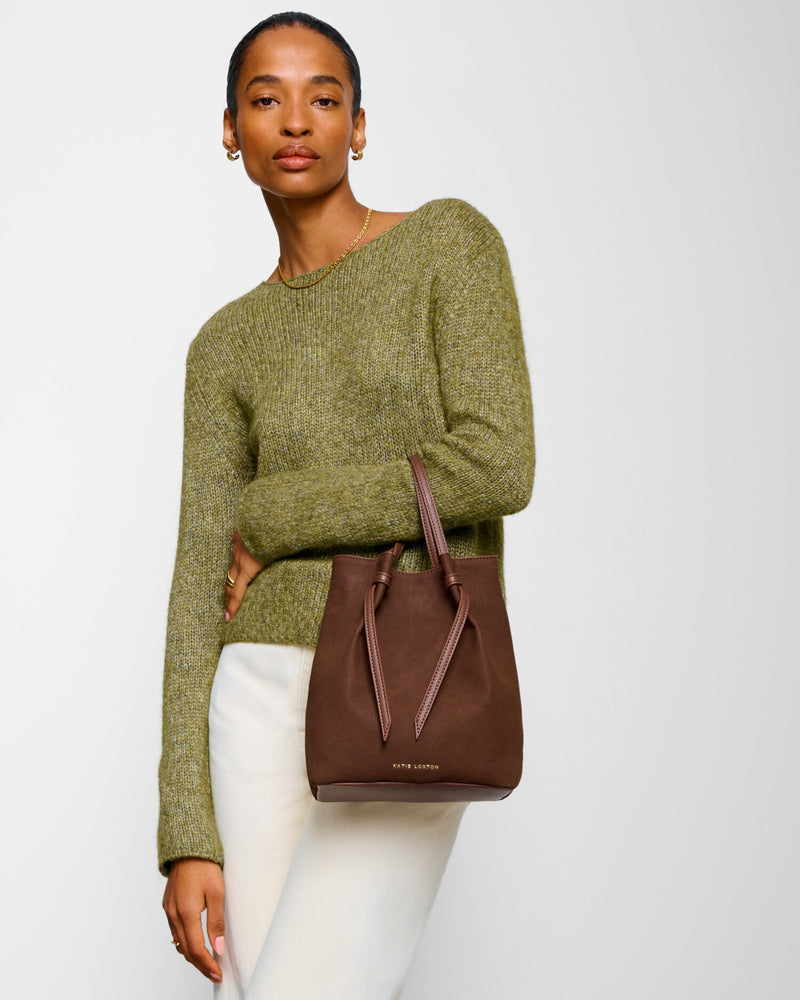 Katie Loxton | Celina Faux Suede Bucket Bag | Dark Chocolate