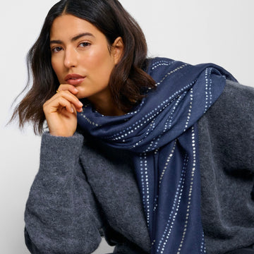 Katie Loxton | Dotted Stripe Print Navy, Blue & Silver Foil Scarf