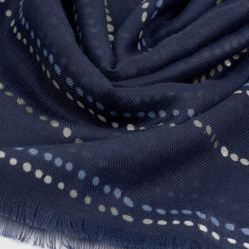 Katie Loxton | Dotted Stripe Print Navy, Blue & Silver Foil Scarf