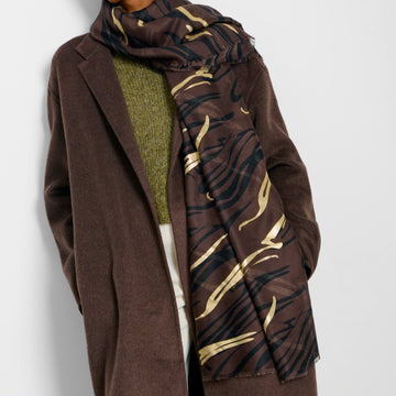 Katie Loxton | Zebra Print Chocolate, Black & Gold Foil Scarf