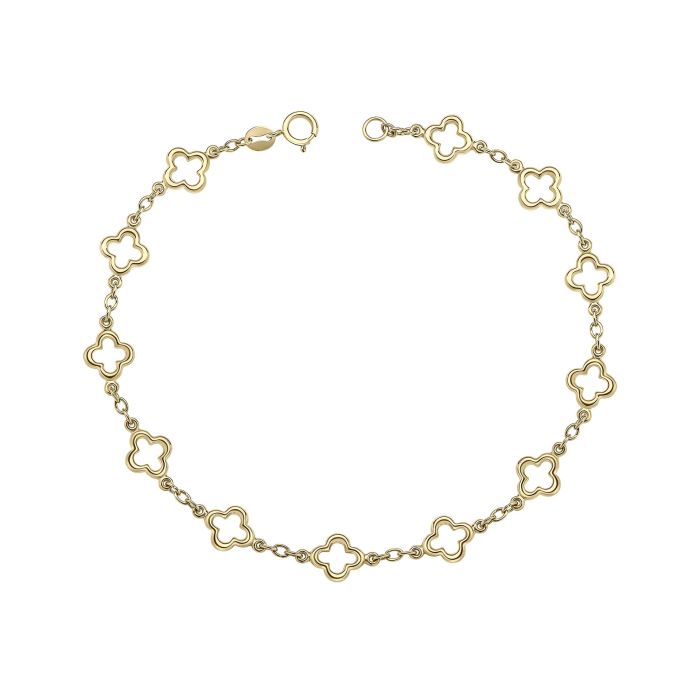 9ct Yellow Gold Quatrefoil Station Clover Bracelet