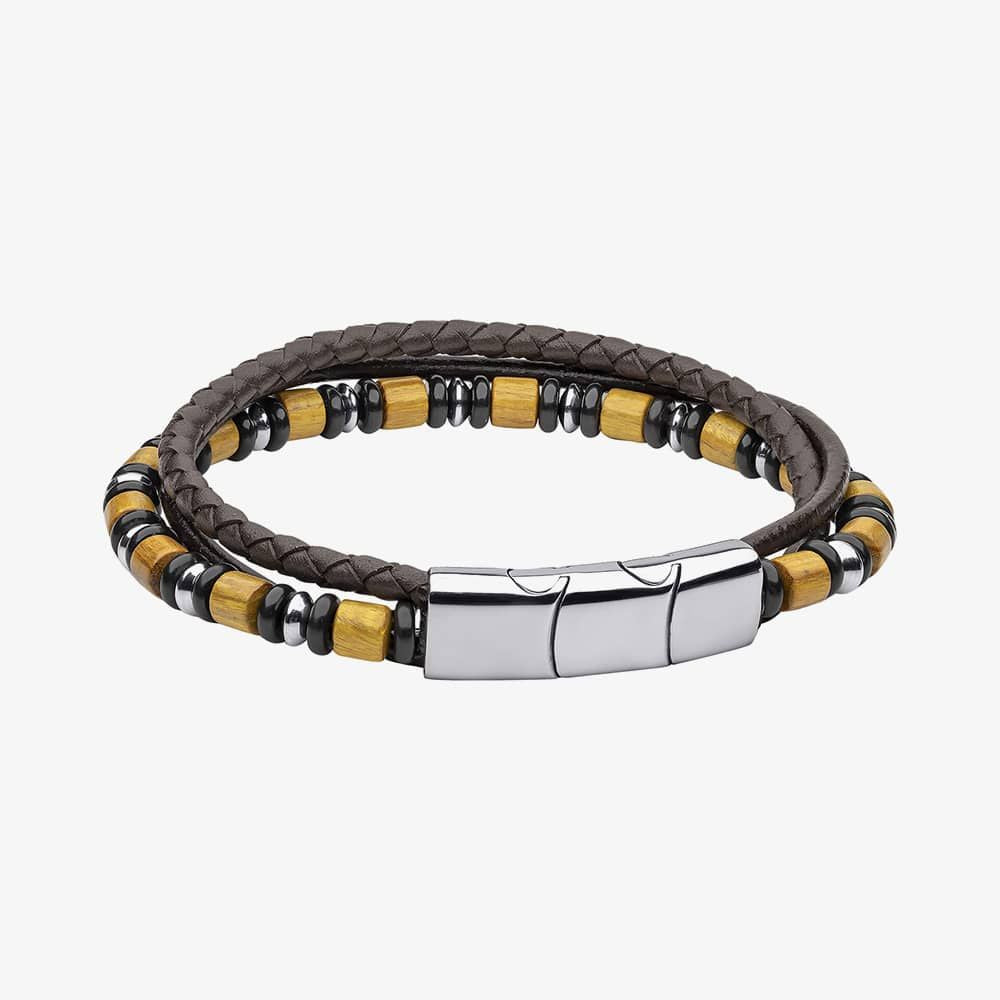Fred Bennett | Multi Layered Leather, Wood & Onyx Bead Bracelet