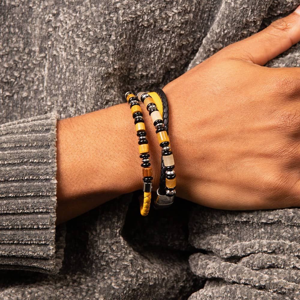 Fred Bennett | Multi Layered Leather, Wood & Onyx Bead Bracelet