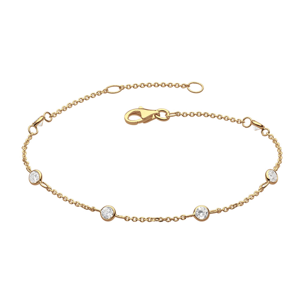 Gold Plate CZ Station Chain Bracelet