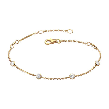 Gold Plate CZ Station Chain Bracelet