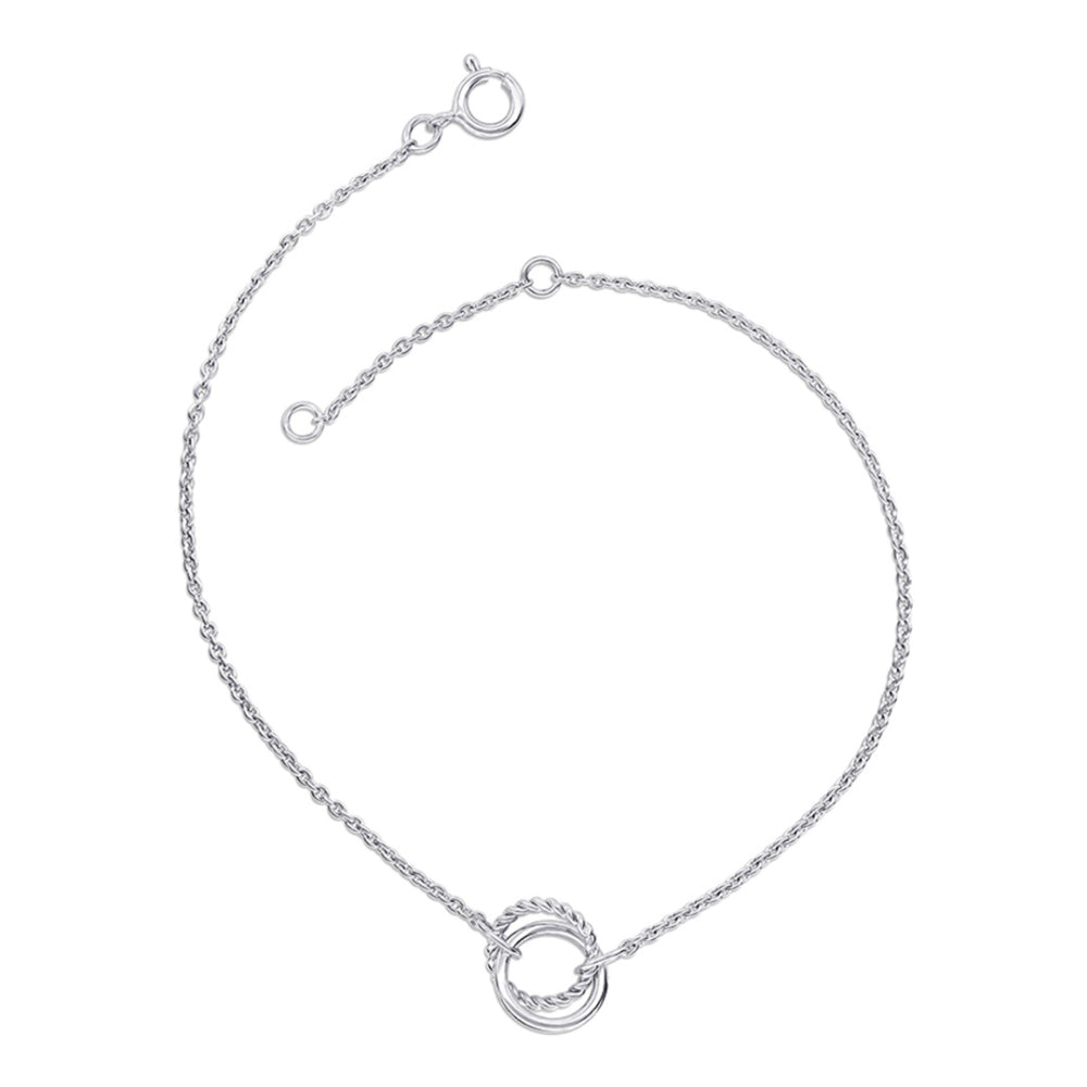 Sterling Silver Double Open Circle Linking Rope Twist Bracelet