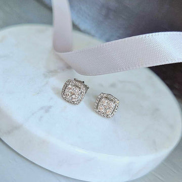 18ct White Gold Cushion Shaped Diamond Halo Stud Earrings