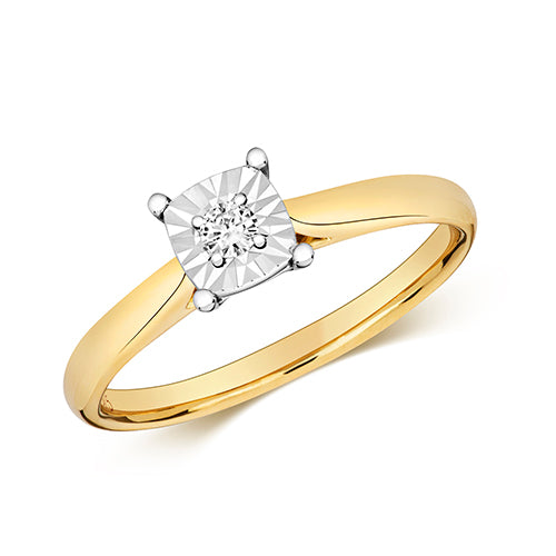 9ct Yellow Gold Diamond Cushion Effect Solitaire Ring