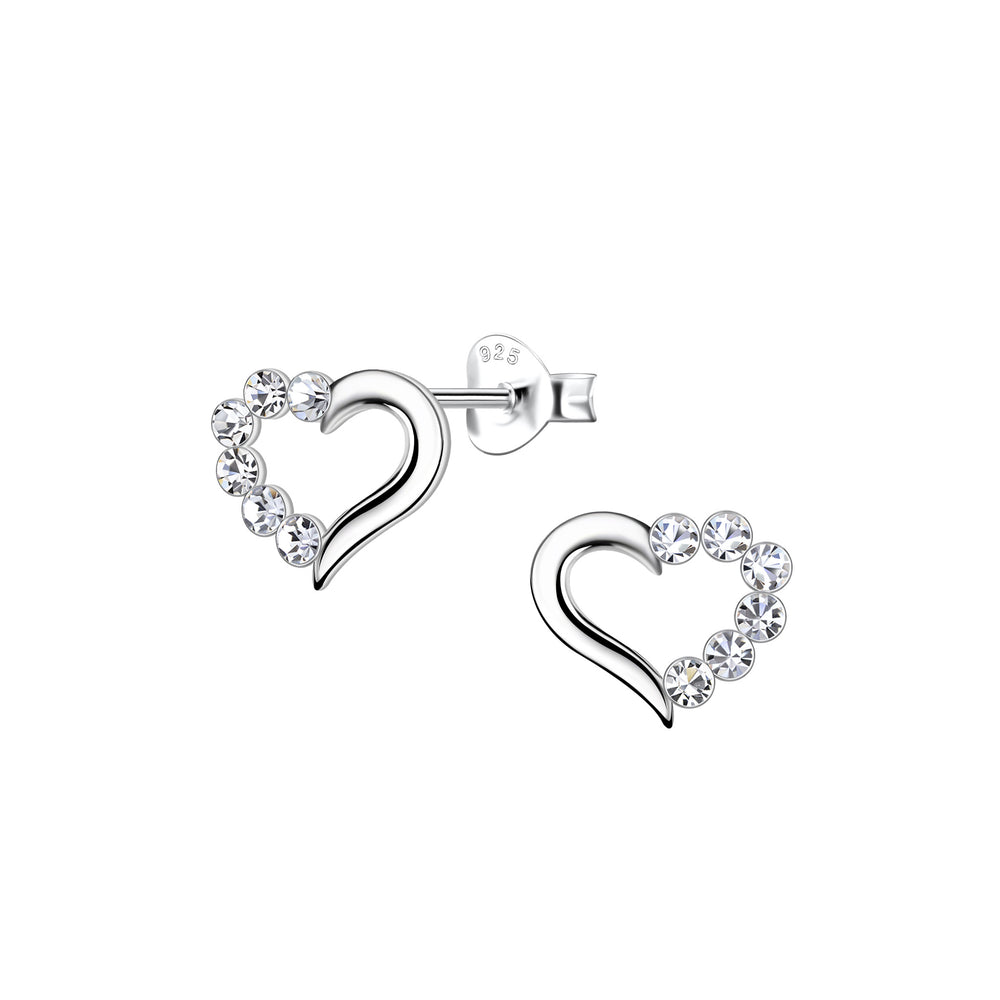 Sterling Silver Crystal Heart Stud Earrings