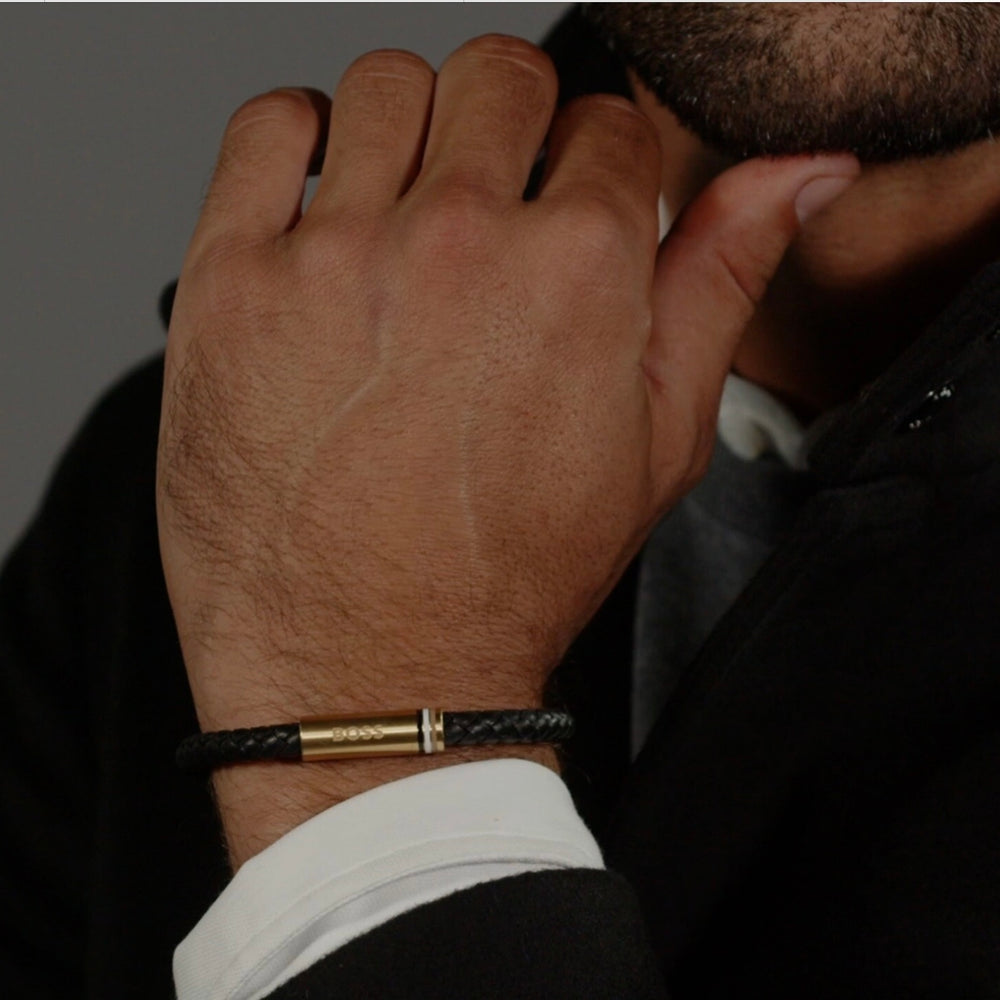 Boss | Black Braided Leather Bracelet