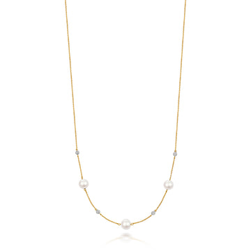 9ct Yellow Gold Freshwater Pearl and Diamond Necklace
