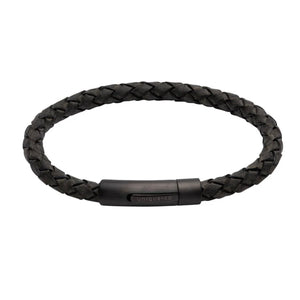 Unique & Co | Black Leather Bracelet With Matte Black IP Plating