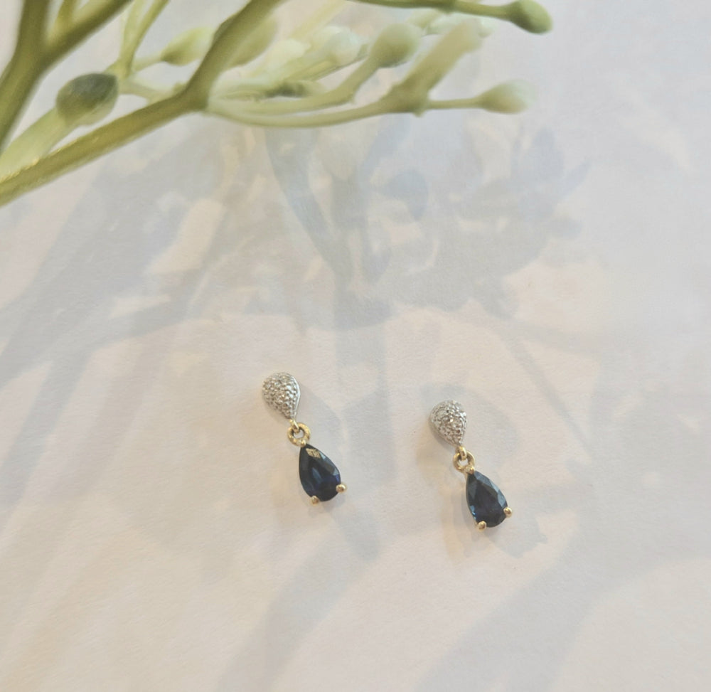 9ct Yellow Gold, Sapphire and Diamond Drop Earrings