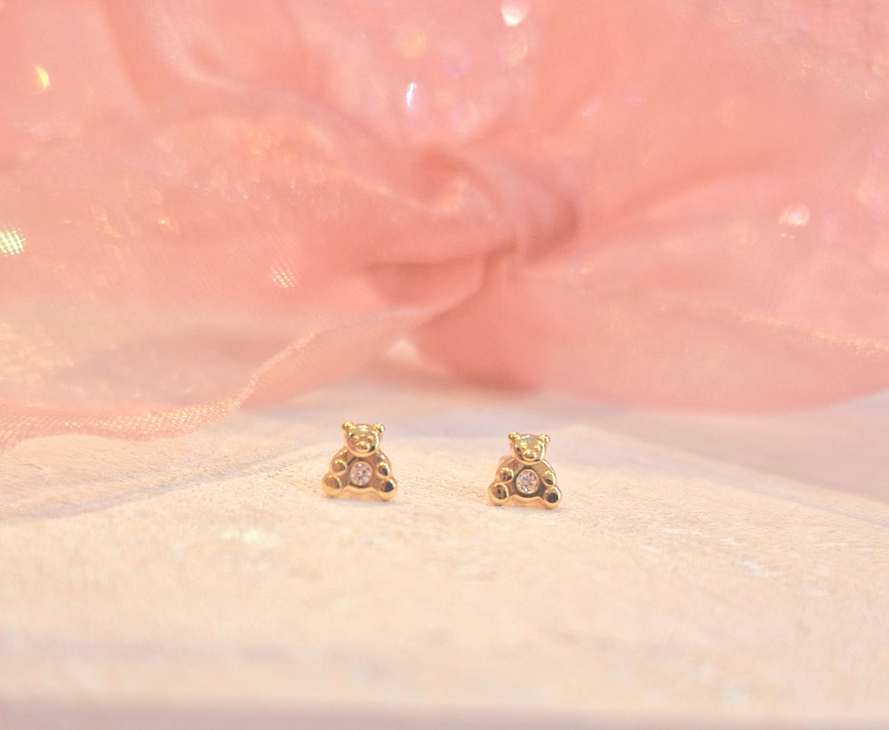 9ct Yellow Gold Teddy Bear CZ Stud Earrings