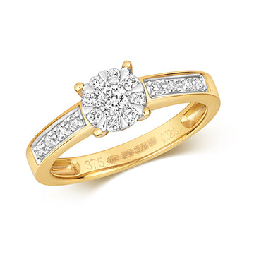 9ct Yellow Gold Diamond Halo Ring