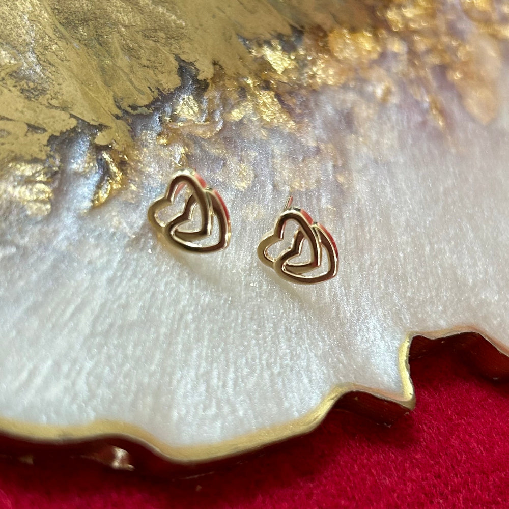 9ct Yellow Gold Double Heart Stud Earrings