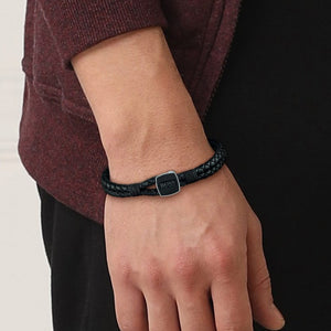 Boss | Gents Black Braided Leather Bracelet