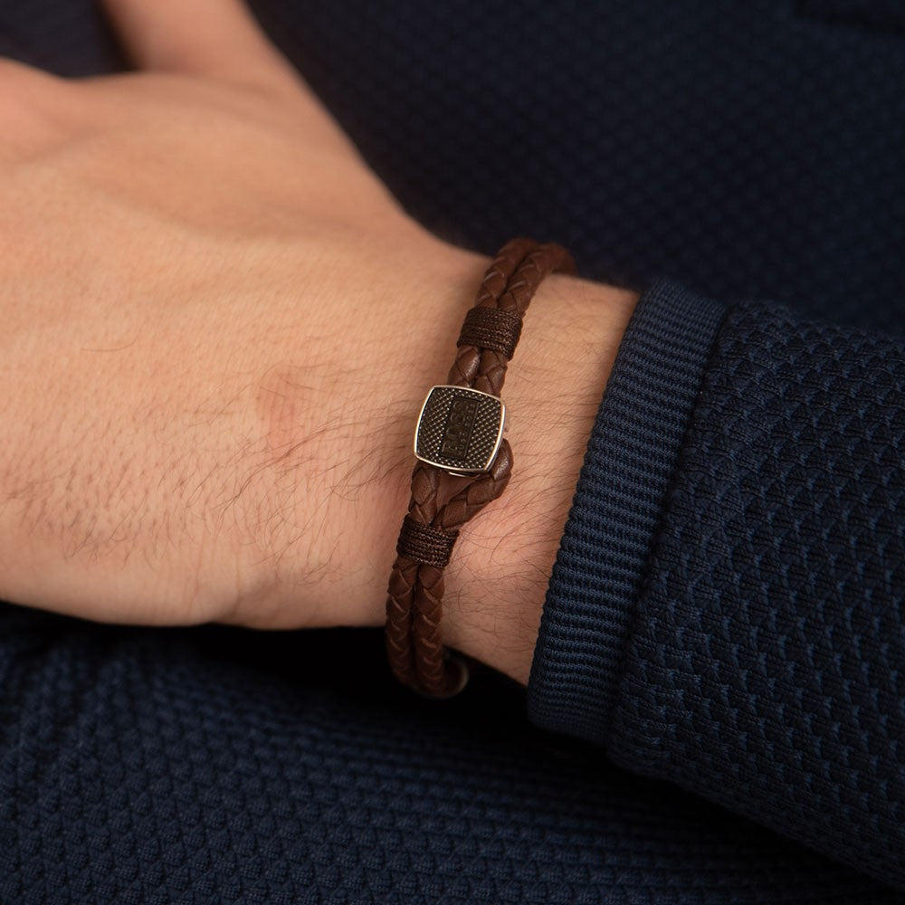 Boss | Gents Brown Braided Leather Bracelet