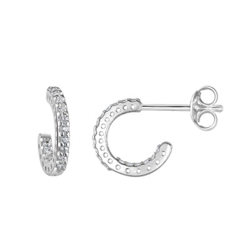 Sterling Silver CZ Huggie Hoop Earrings
