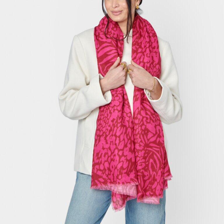 Katie Loxton | Red And Fuchsia Animal Printed Scarf