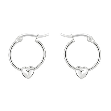 Sterling Silver Heart Puff Hoop Earrings