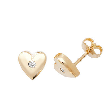 9ct Yellow Gold CZ Heart Earrings