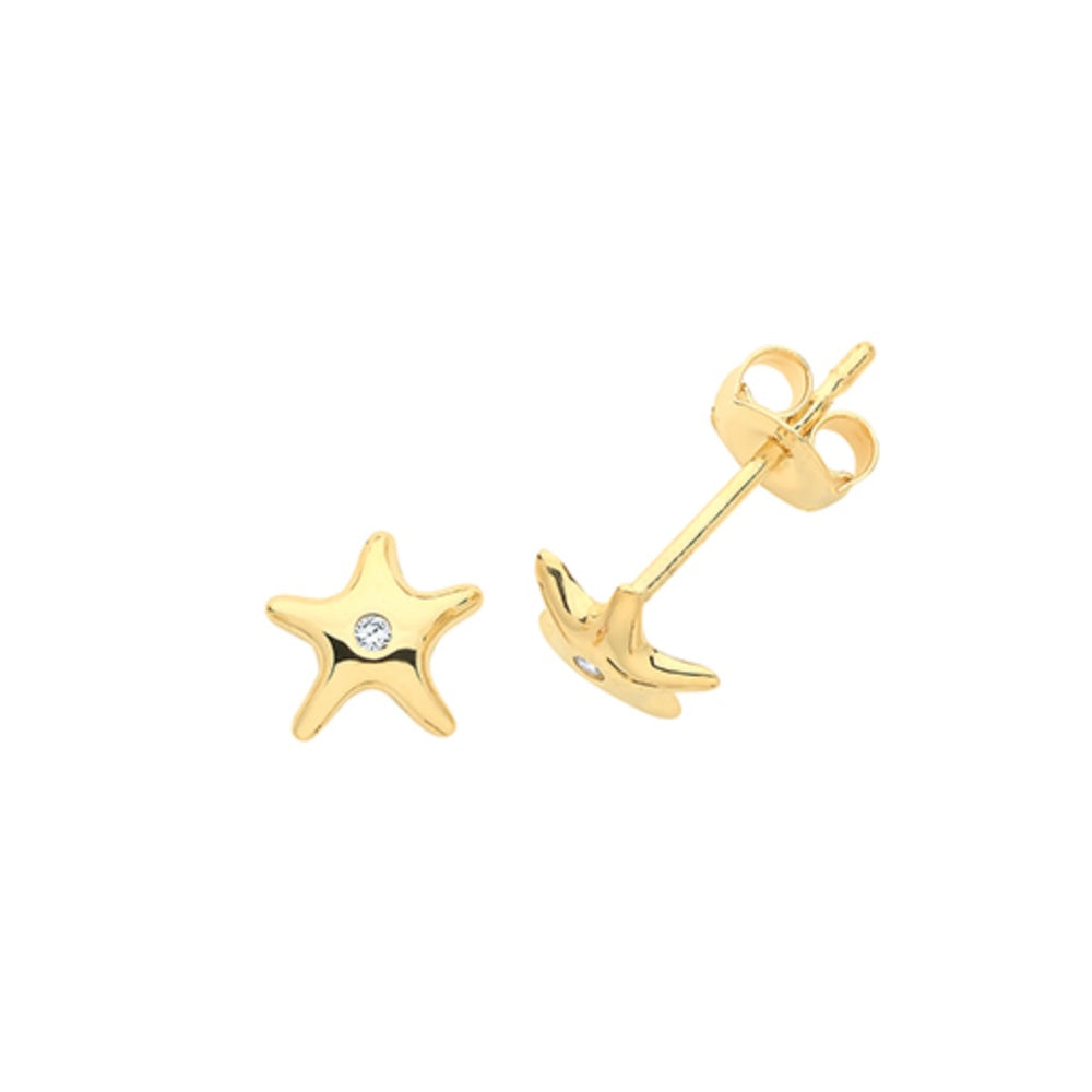 9ct Yellow Gold CZ Starfish Stud Earrings