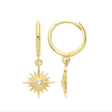 9ct Yellow Gold CZ Starburst Drop Earrings