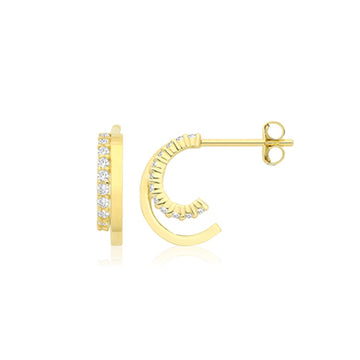 9ct Yellow Gold CZ Double Half Hoop Earrings