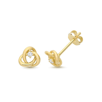 9ct Yellow Gold CZ Knot Stud Earrings
