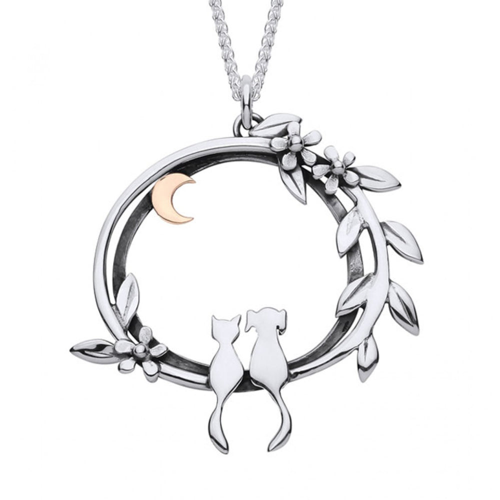 Linda Macdonald | Cat And Dog Moonlight Friends Wreath Necklace