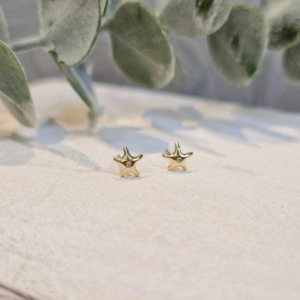 9ct Yellow Gold CZ Starfish Stud Earrings