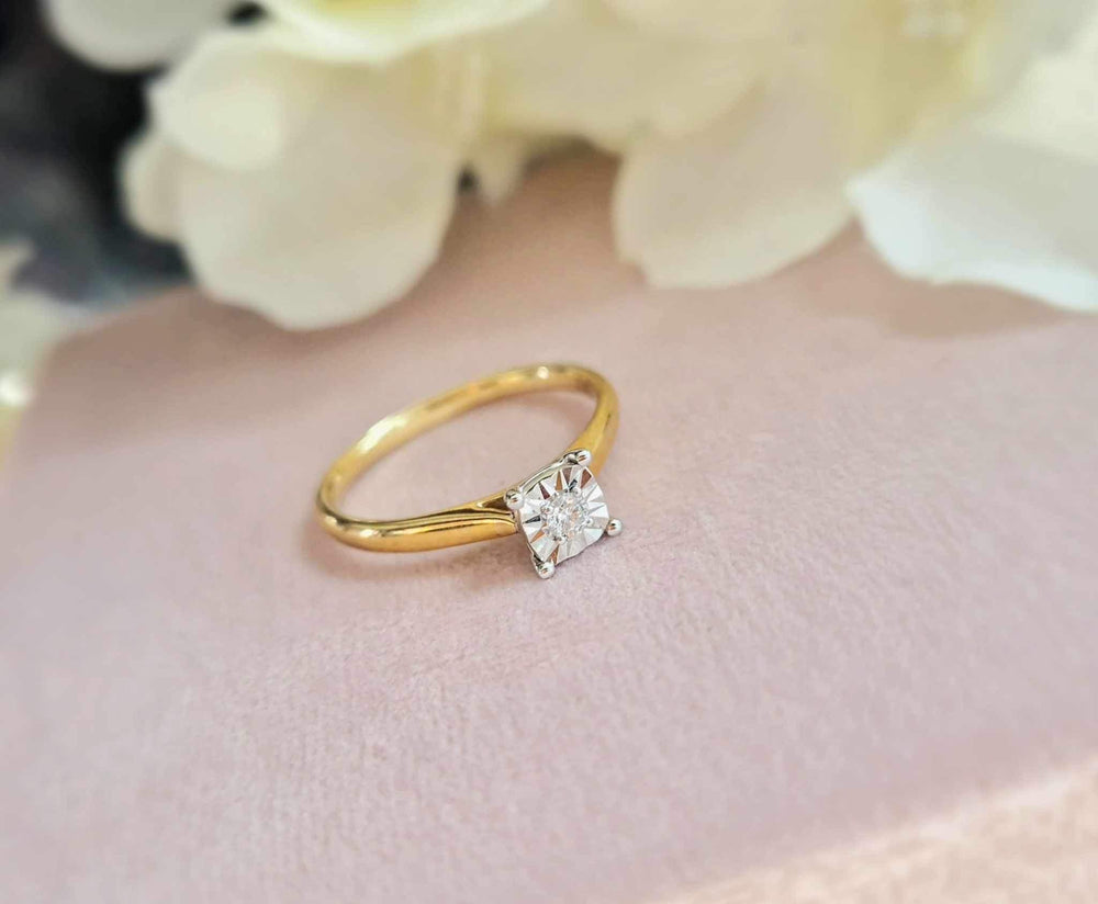 9ct Yellow Gold Diamond Cushion Effect Solitaire Ring