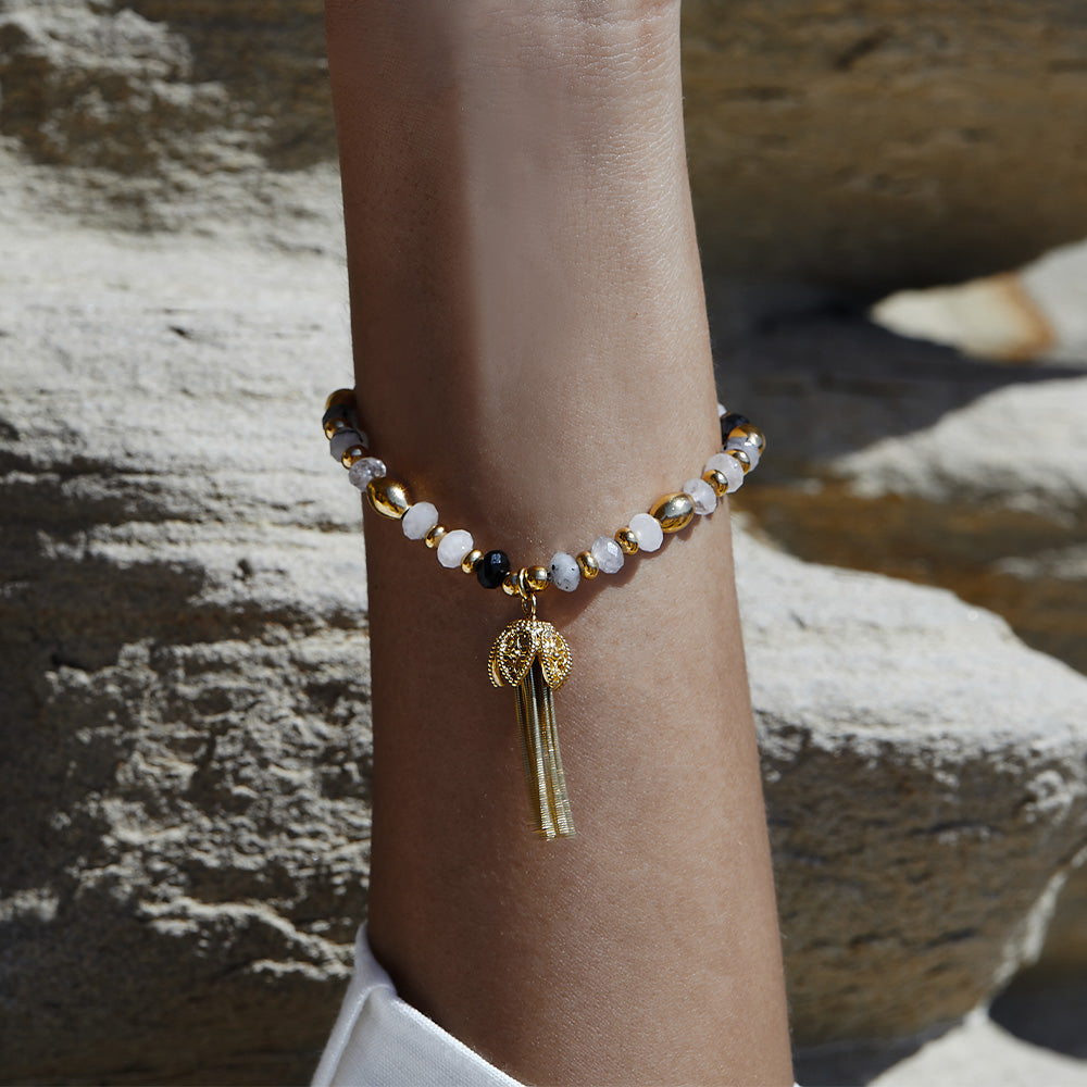 ChloBo | Gold Tassel Of Joy Black Rutilated Quartz Bracelet