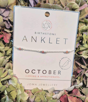 Joma Jewellery Birthstone Anklet - October Tourmaline