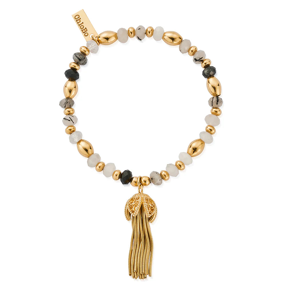 ChloBo | Gold Tassel Of Joy Black Rutilated Quartz Bracelet