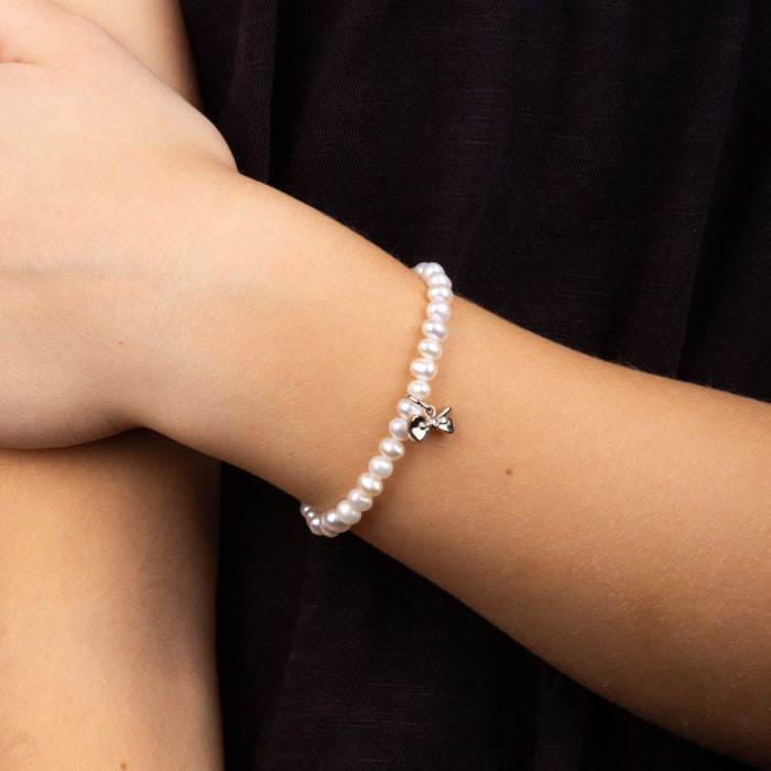 D for Diamond | Children’s Shell Pearl and Bow Charm Bracelet